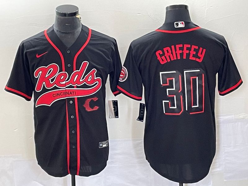 Men Cincinnati Reds #30 Griffey Black Co Branding Nike Game MLB Jersey style 4